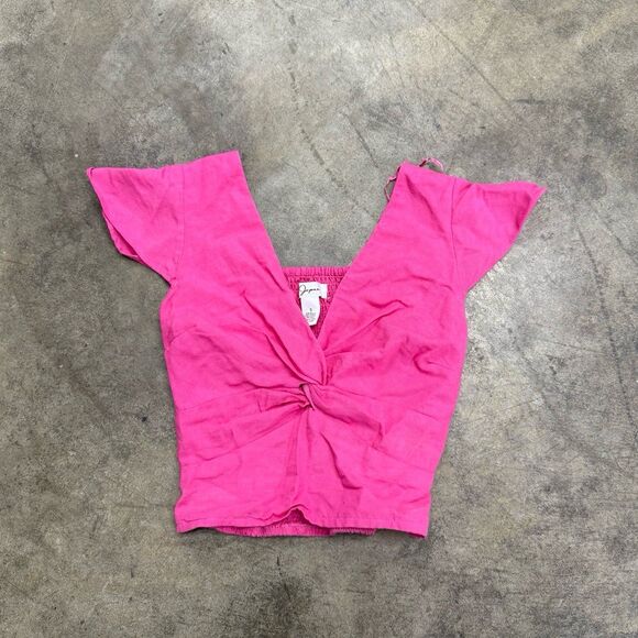 Hot Pink Fuschia linen cotton preppy top - Picture 1 of 5